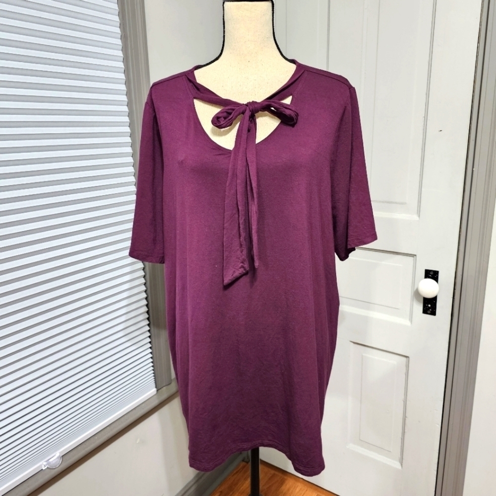 Lane Bryant Swing Tie-Neck Short Sleeve Knit Top